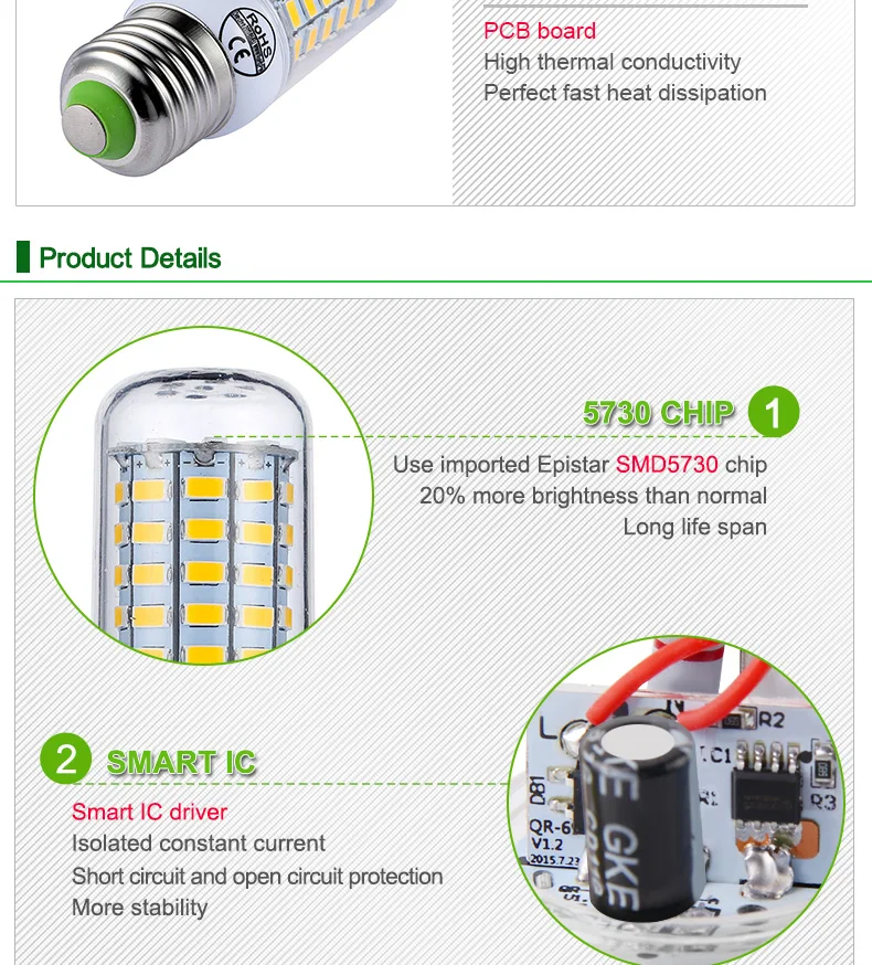 Goodland E27 светодиодный светильник E14 светодиодный смарт лампочки IC 220 V 240 V Светодиодная лампа без мерцания 24 36 48 56 69 81 89 светодиодный s SMD 5730 Люстра Свет