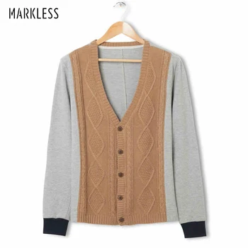 

Markless Wool Knitted Men Sweater V-Neck Full Sleeve Knitting Cardigan Men Thin Wool European and American Style Sweaters