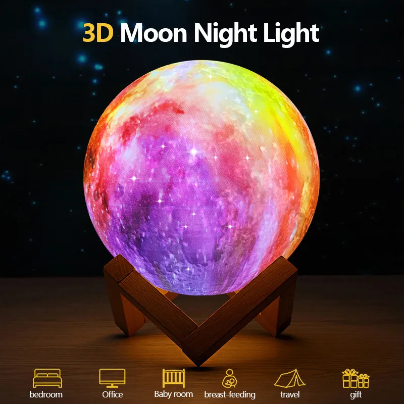  Rechargeable Moon lamp Moon Light 3D Print LED Night Lampe Bedside Children's Night Light Desk Deco