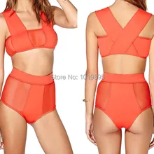 Купальник с ремешками крест-накрест Женская повязка с высокой талией купальник оранжевый кружевной Мягкий Бикини комплект без бретелек купальные костюмы обертывание пляжная одежда