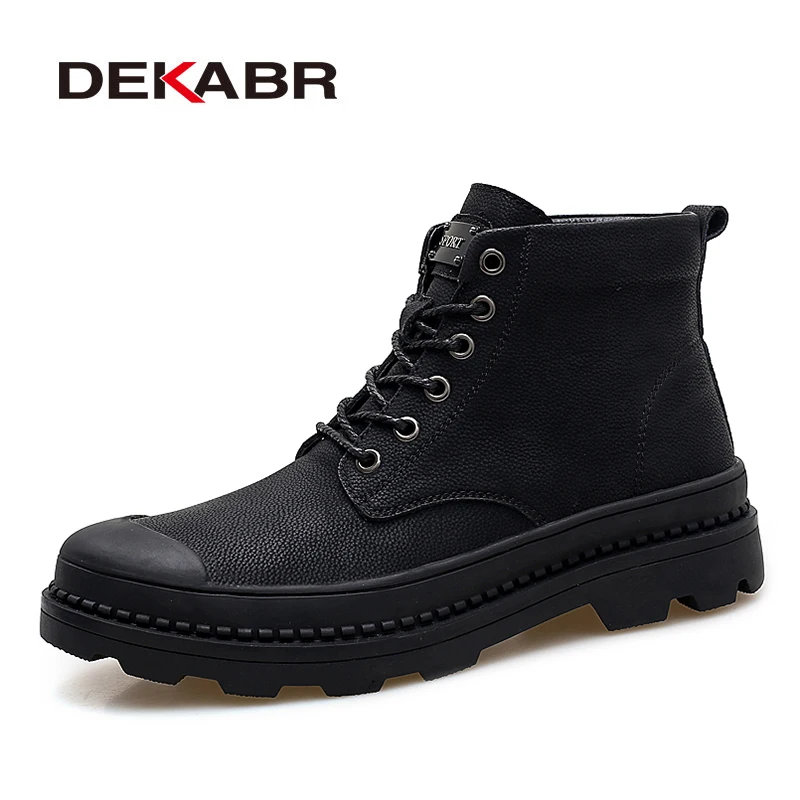 Online Botas de invierno negras y cálidas para hombre, Botas de cuero genuino para hombre, zapatos de trabajo de invierno para hombre, Botas de nieve de piel militar para hombre