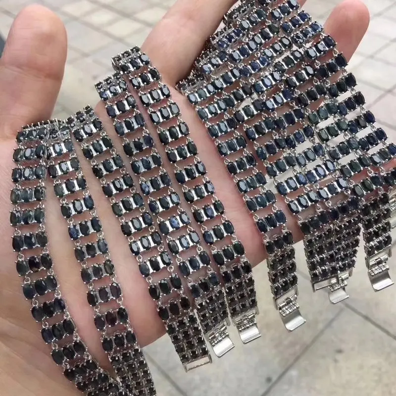 Fidelidade natural 3*5mm safira Pulseiras s925 sterling silver arranjo