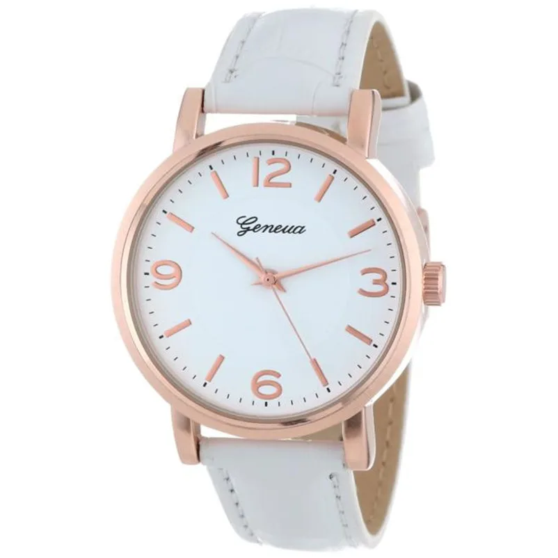 

Fashion White Strap Women's Brushed Metal Leather Band Dress Simple Watches Relogio Feminino Large Discount