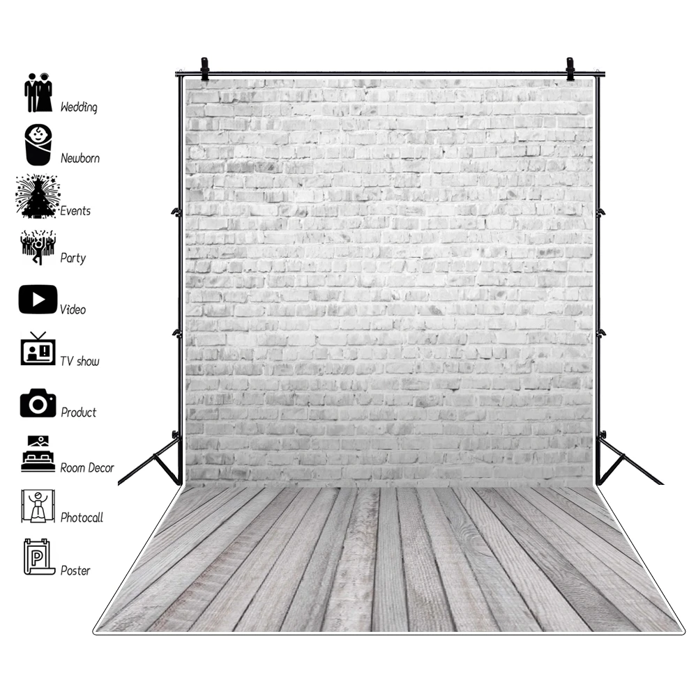 

Vinyl Gray Wall Backgrounds For Photography Brick Wall Wooden Floor Baby Party Pet Doll Portrait Photo Backdrops Photo Studio