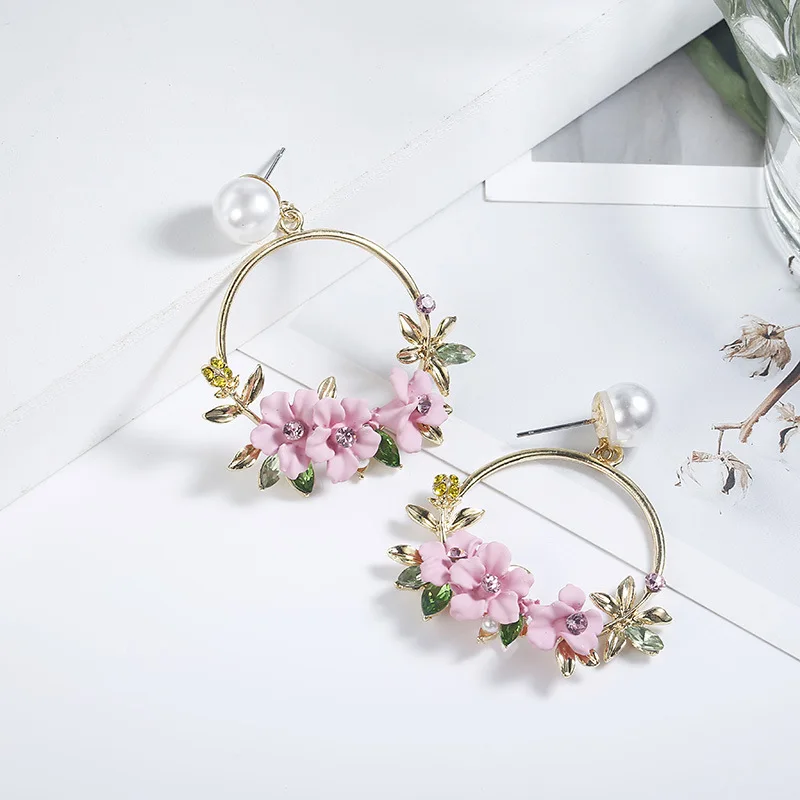 

2019 new design brand pink flower earrings simple flower basket earrings for women.