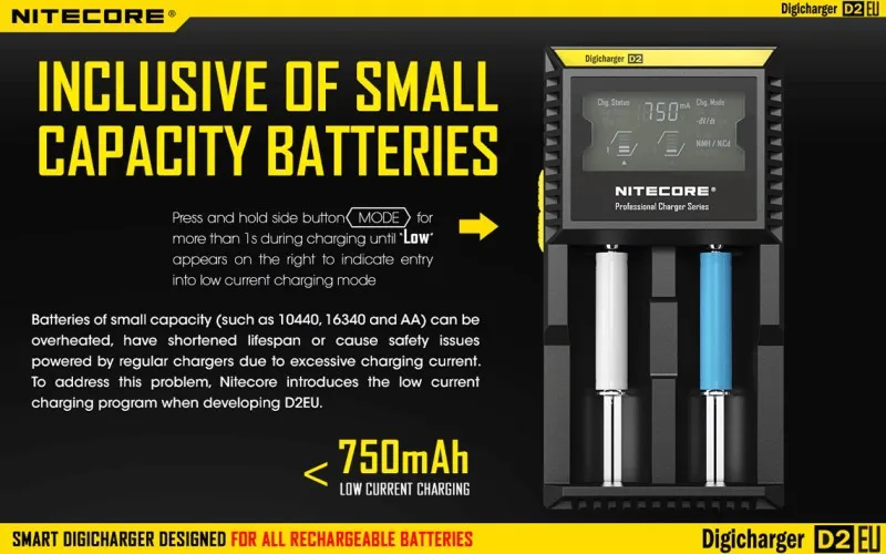 Бенчмарк в интеллектуальном зарядном устройстве s Nitecore D2 ЖК-дисплеи цифровой AA/18650 зарядное устройство для фонарика