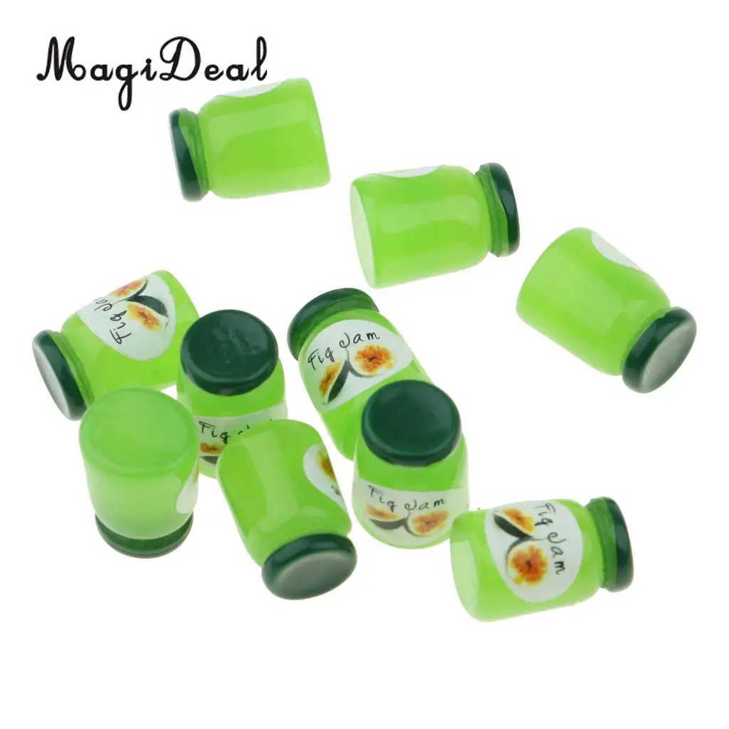 1/12 Dollhouse Food Grocery Miniature Soft Drink Juice Fig Jam Bottles Kitchen Accessory 10 Pieces Life Scene Decoration