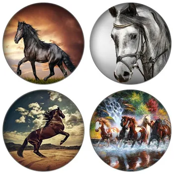 

ZDYING Wholesale 5pcs Round Wild Horses Running Glass Cabochon & Glass Dome Picture DIY Demo Flat Back Making Findings