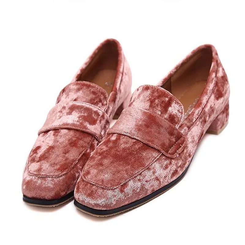 

2019 spring and summer new purple, pink velvet square head women's shoes Fashion casual loafers Female Flats obuv