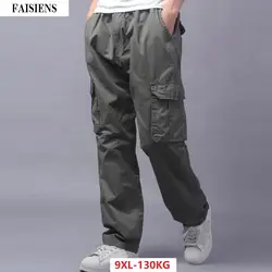 Стиль сафари мужские брюки, большой размер 7XL 8XL 9XL карман повседневные осенние прямые брюки хаки хлопок военные
