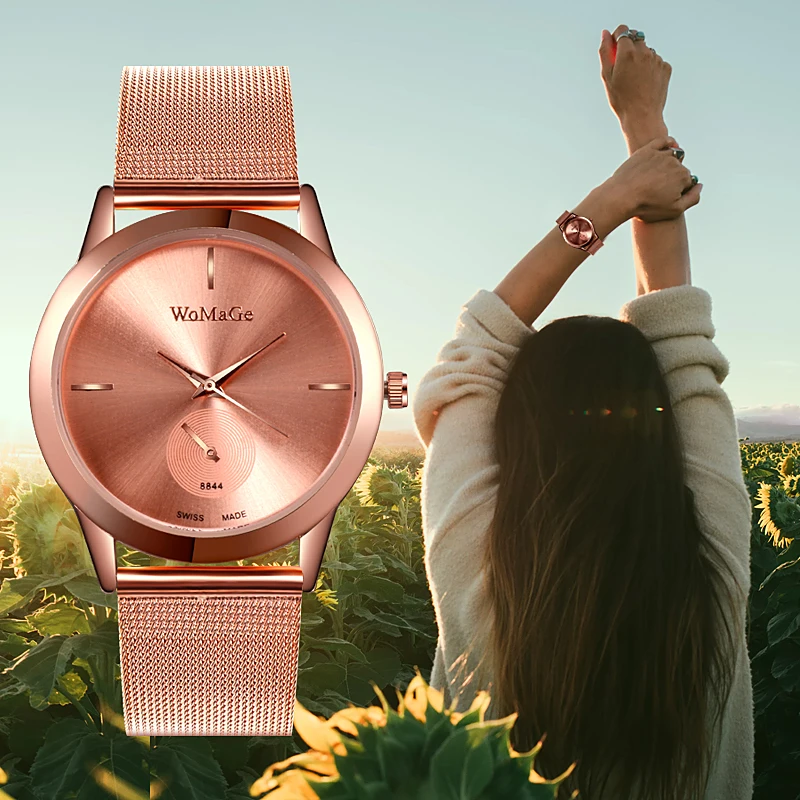Женские часы бренд WOMAGE Роскошные модные женские часы Простой дизайн высокое качество кварцевые часы для женщин наручные часы