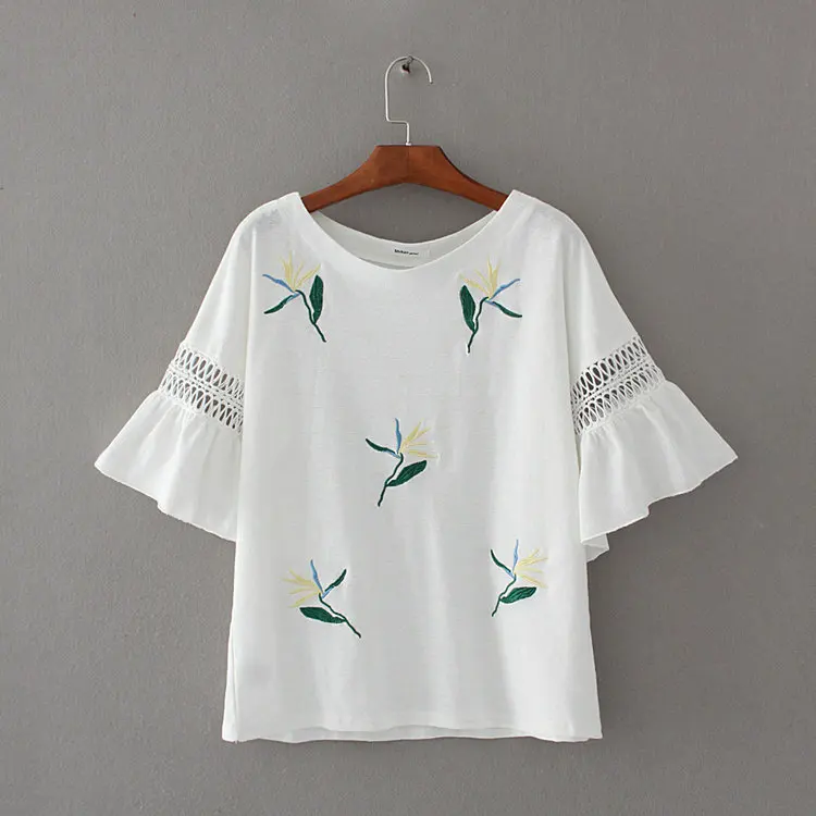 

New Fashion Ladies Sexy T-shirt O-neck Flare Sleeve T-shirt Women's casual print tops tees