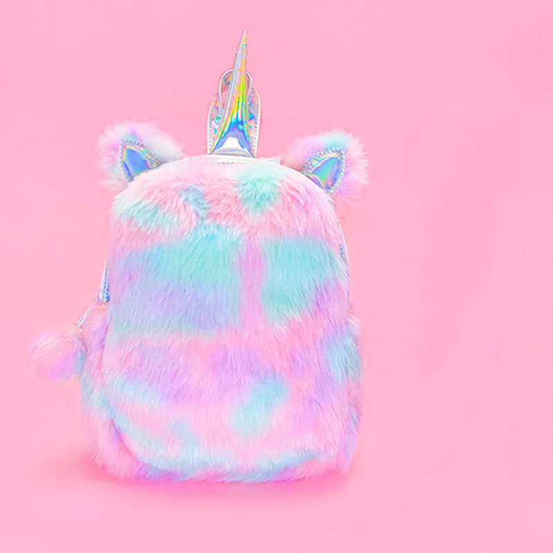 Мини-рюкзак для женщин Kawaii Unicorn Anti Theft, рюкзак для девочек-подростков, рюкзак для путешествий, школьный рюкзак из полиуретана, плюшевый рюкзак с лазером, рюкзак Mochila