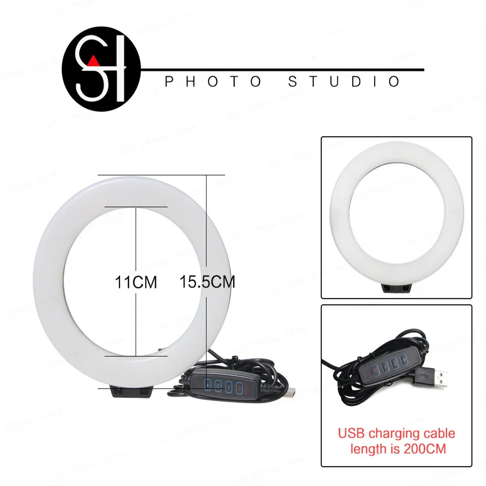 Kopen 6 inch YouTube LED Desktop Ring Licht Mini Dimbare Met Statief Stand USB Plug Voor Video Live Foto Fotografie Studio