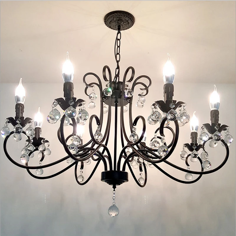 

American Crystal Light Simple Bedroom Living Room Lamp European Retro Candle Light Personality Wrought Iron Crystal Chandeliers