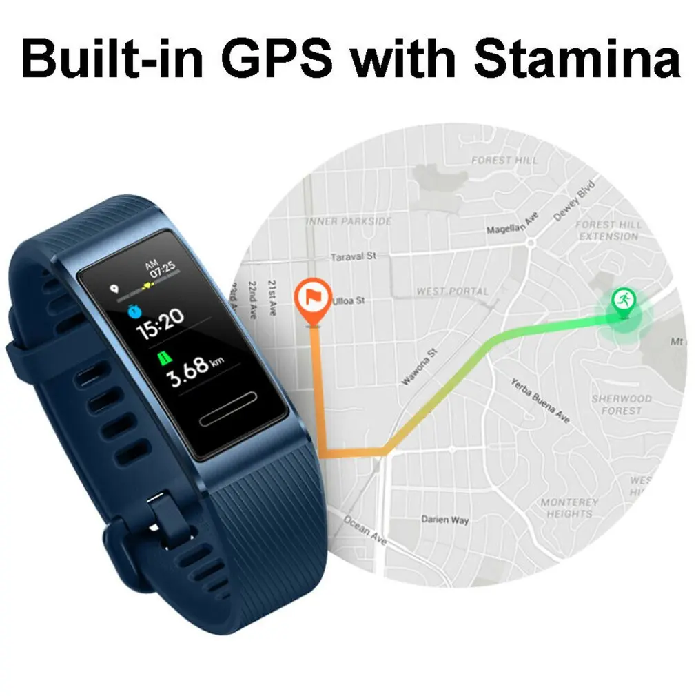 Для huawei Band 3 Pro Встроенный gps Смарт-часы AMOLED сенсорный экран 50 м водонепроницаемый браслет часы