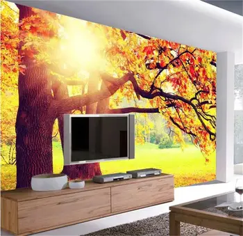 

custom mural photo 3d wallpaper livingroom autumn leaves dusk sunset painting sofa TV background non-woven wallpaper for wall 3d