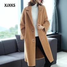 XJXKS manteau femme hiver зимнее пальто для женщин casaco feminino с отложным воротником Новинка распродажа пушистая верхняя одежда Женское шерстяное пальто