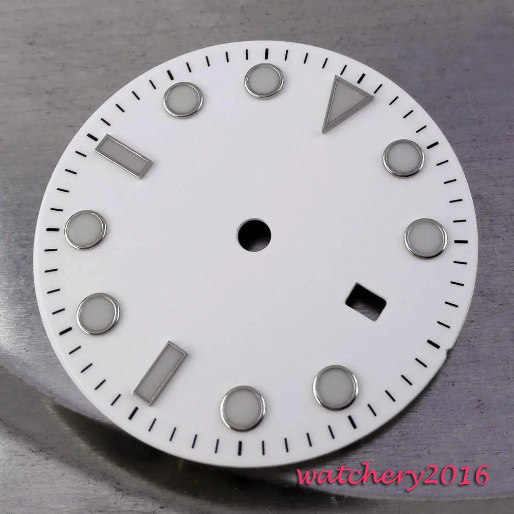 

New 31.3mm white Dial blue luminous markers date window fit MingZhu 2813 4813 Movement Men's New Watch dial