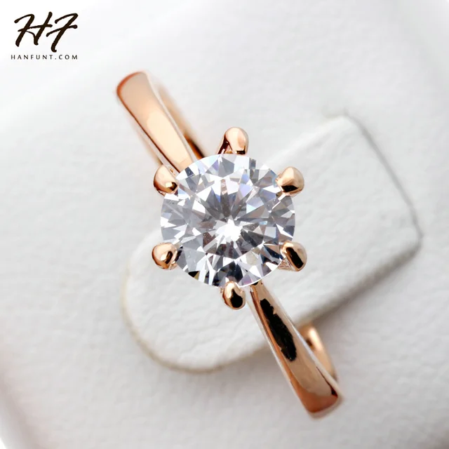 Rose Gold Color Classic Simple Design 6 Prong Sparkling Solitaire 1ct Zirconia Forever Wedding Ring HotSale R014