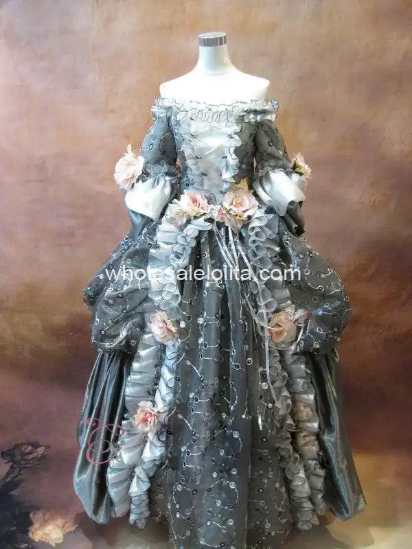 Прямые продажи, настоящее 17 18 век, цветочный костюм Марии Антуанетты с открытыми плечами в стиле барокко, костюм рококо на Хэллоуин/Вечерние платья - Цвет: image color