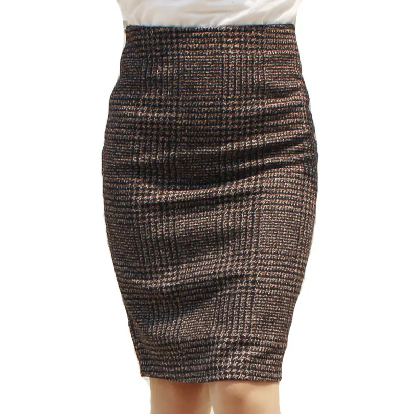 

Women Skirts 2017 Autumn Winter Slimming Fashion High Waist Pencil Skirts Office Fashion Female Brown Elegant Knee-Length Skirts