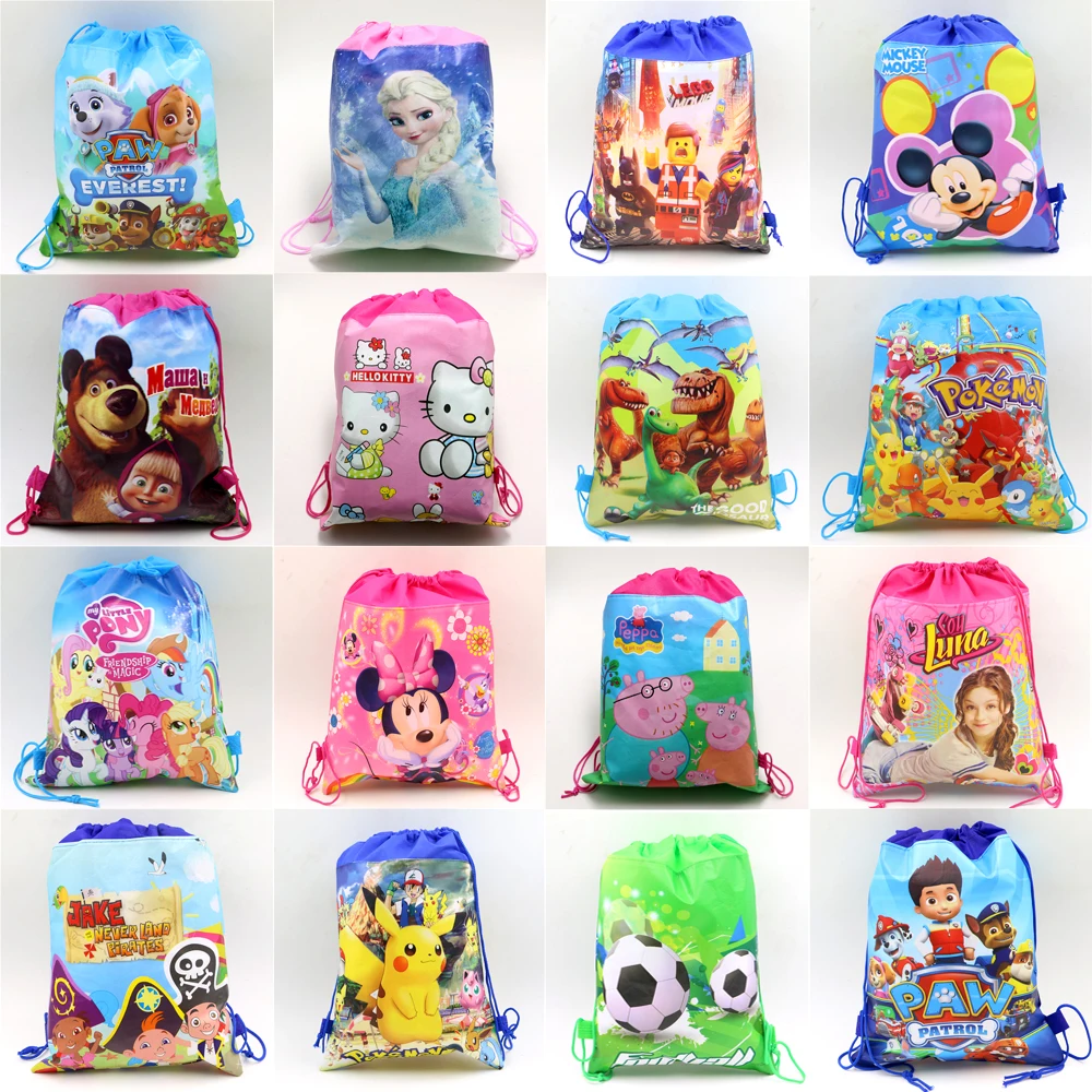 Pokemon Go Decoration Birthday Party Soy Luna Non-Woven Fabric Drawstring Minnie\Mickey Gift Bags Pikachu\Ninja Turtle Supplies