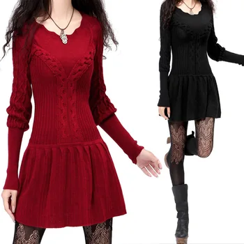 

2020 Spain style vintage long sleeve o neck black red solid sweater autumn winter boho elegant pullovers knitwear free shipping