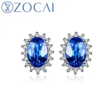 ZOCAI brand passion Genuine 18K white gold 1.0 ct top Sri Lanka sapphire with 0.10 ct diamond engagement stud earrings E00385