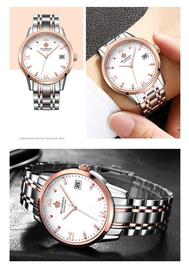 rose case with whit dial watch men
