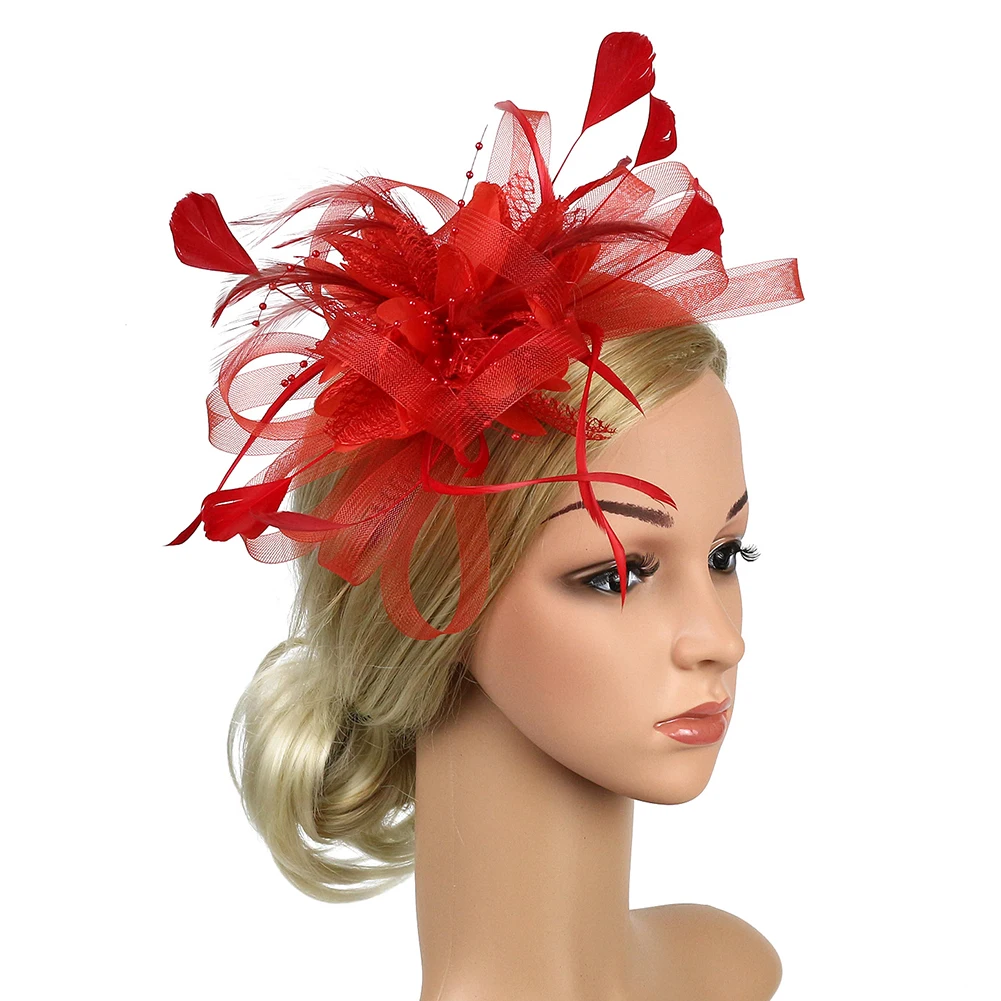 Kajeer 1920s Feather Flower Gauze Tea Party Hat Fascinator Headband for Women