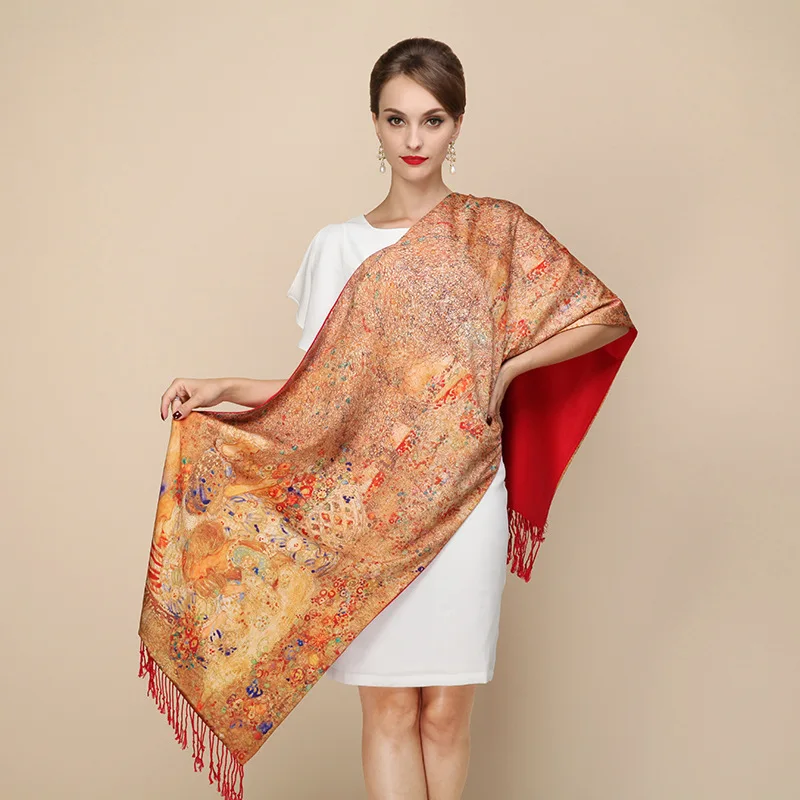 DANKEYISI модный дизайнерский длинный женский шарф с кисточками пашмины Обертывания с принтом натуральный шелк толстые осенние зимние шали из фуляра - Цвет: 23