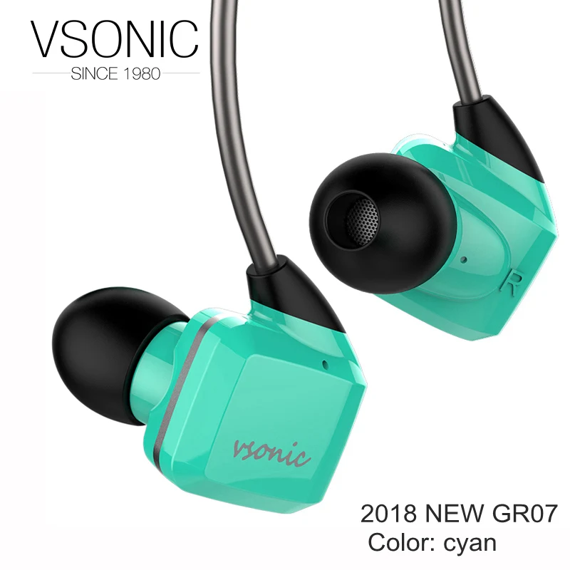 VSONIC Новинка GR07 бас/классический HIFI наушники-вкладыши сменный кабель Высокая динамическая шумоизоляция наушники - Цвет: 2018 NEW GR07 cyan
