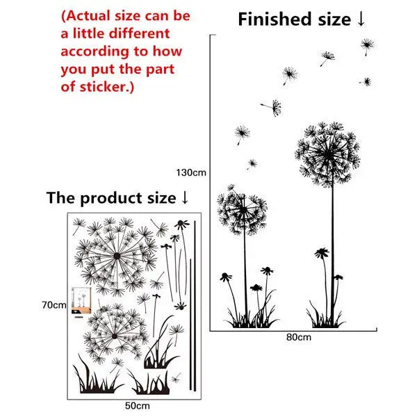 Горячие Черные Одуванчики для гостиной, спальни, настенные наклейки, домашнее украшение, настенные наклейки на стену