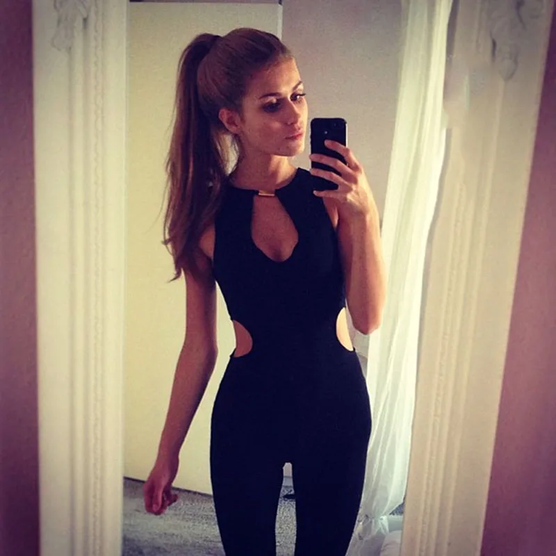 Summer Backless Jumpsuits New Sexy Hollow Sleeveless Women Bodysuit Black Zipper Skinny Combinaison Femme 2XL Summer Backless Jumpsuits New Sexy Hollow Sleeveless Women Bodysuit Black Zipper Skinny Combinaison Femme 2XL