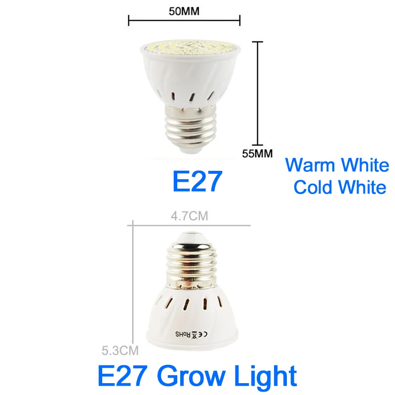 Светодиодный точечный светильник E27 Gu10 Mr16 AC/DC 12 В AC 220 В 240 В светодиодный светильник 60/80 светодиодный s 3 Вт 4 Вт светильник для выращивания лампада точечный светодиодный светильник полный спектр - Испускаемый цвет: E27