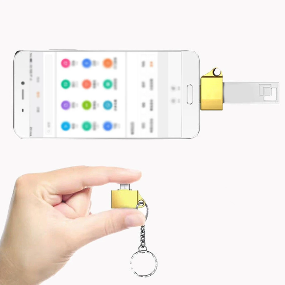 مصغرة معدن نوع-c يو القرص مايكرو usb تمديد محول محول وتغ كابل البيانات مع المفاتيح ل فون أندرويد سعة الذاكرة