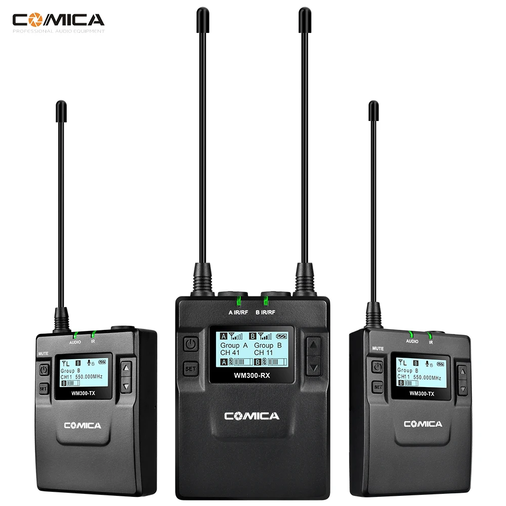 

New COMICA CVM-WM300 Metal UHF Wireless Mono/Stereo Lavalier Interview LCD Microphone,Built-in Battery for DSLR Camera Camcorder