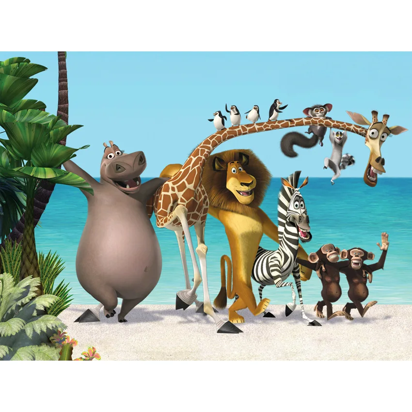 

7x5FT Madagascar Palm Sea Beach Animals Custom Photo Studio Backdrop Background Vinyl 220cm x 150cm