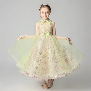 

Children Girls Elegant Model Show Catwalk Evening Party Princess Long Puffy Dress 2019Summer Exquisite Birthday Holiday Dresses