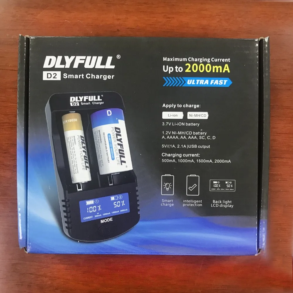 DLYFULL D2 lcd умное зарядное устройство для 1,2 V Ni-MH/CD AA, AAA, C, D, 3,7 V Li-Ion 18650 32650 16340 21700 26650 32650 зарядное устройство