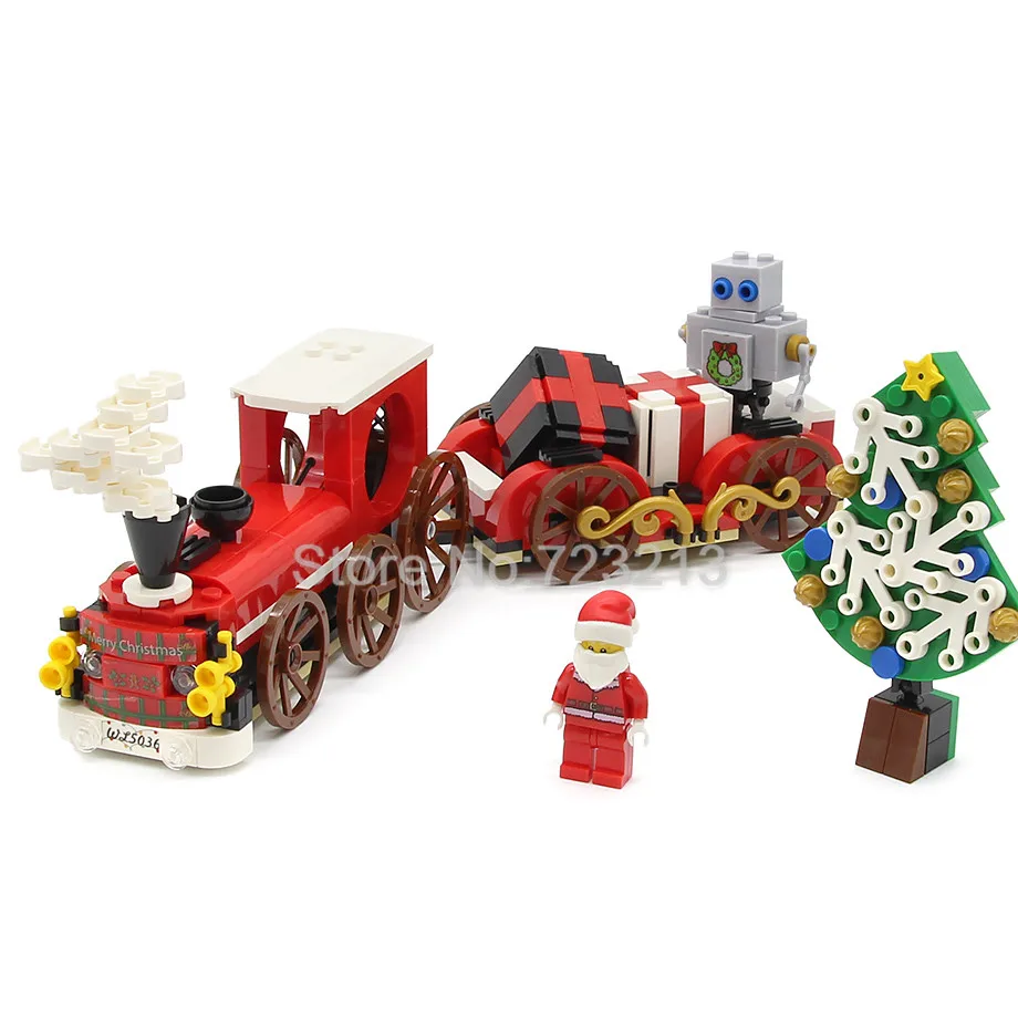 

345pcs Christmas Santa Claus Train Tree Bell House Church Scene Display Box Building Bricks Block Model Set Bricks Toys