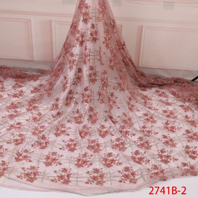 

Latest Lace fabric 2019 Nigerian French Lace Fabric With Beads 3d Lace Embrodiery Lace Trim For African Bridal Lace Fabric 2741b