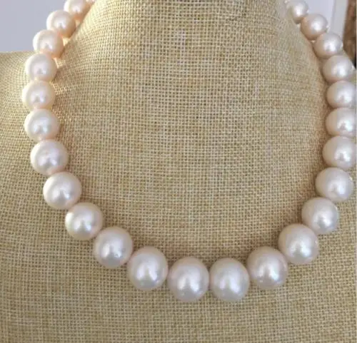 Best Price HUGE round 12-14mm freshwater WHITE round pearl necklace 17.5 inch 925silver