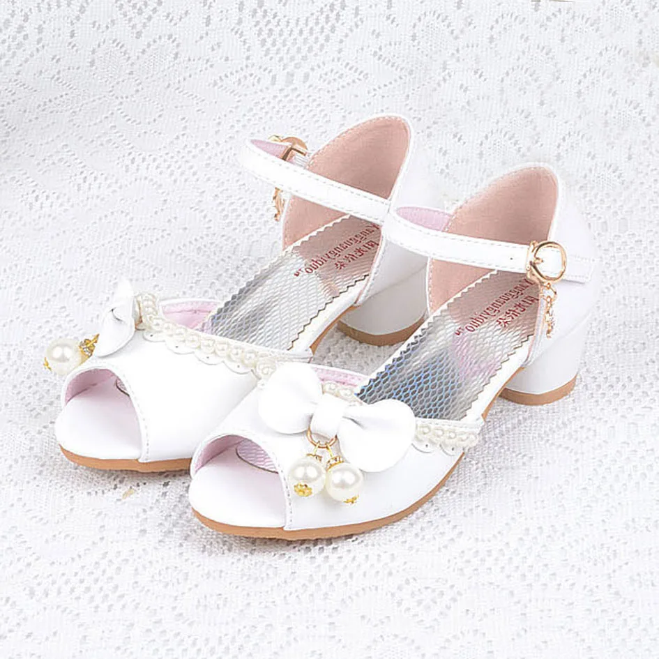 2017 New High Heeled Kids Girl Wedding Sandals Pearls Flower Girls High