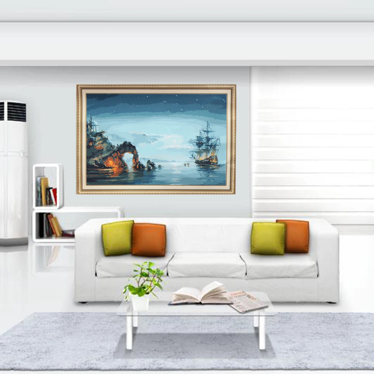 DIY 40*30cm Sea Sailing DIY Digital Oil Painting Paint By Number Kit Linen Canvas