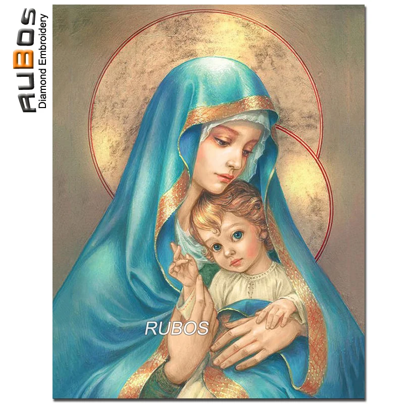 

RUBOS DIY diamond painting cross stitch set Madonna in azure apparel baby religion 5D full square diamond embroidery mosaic gift