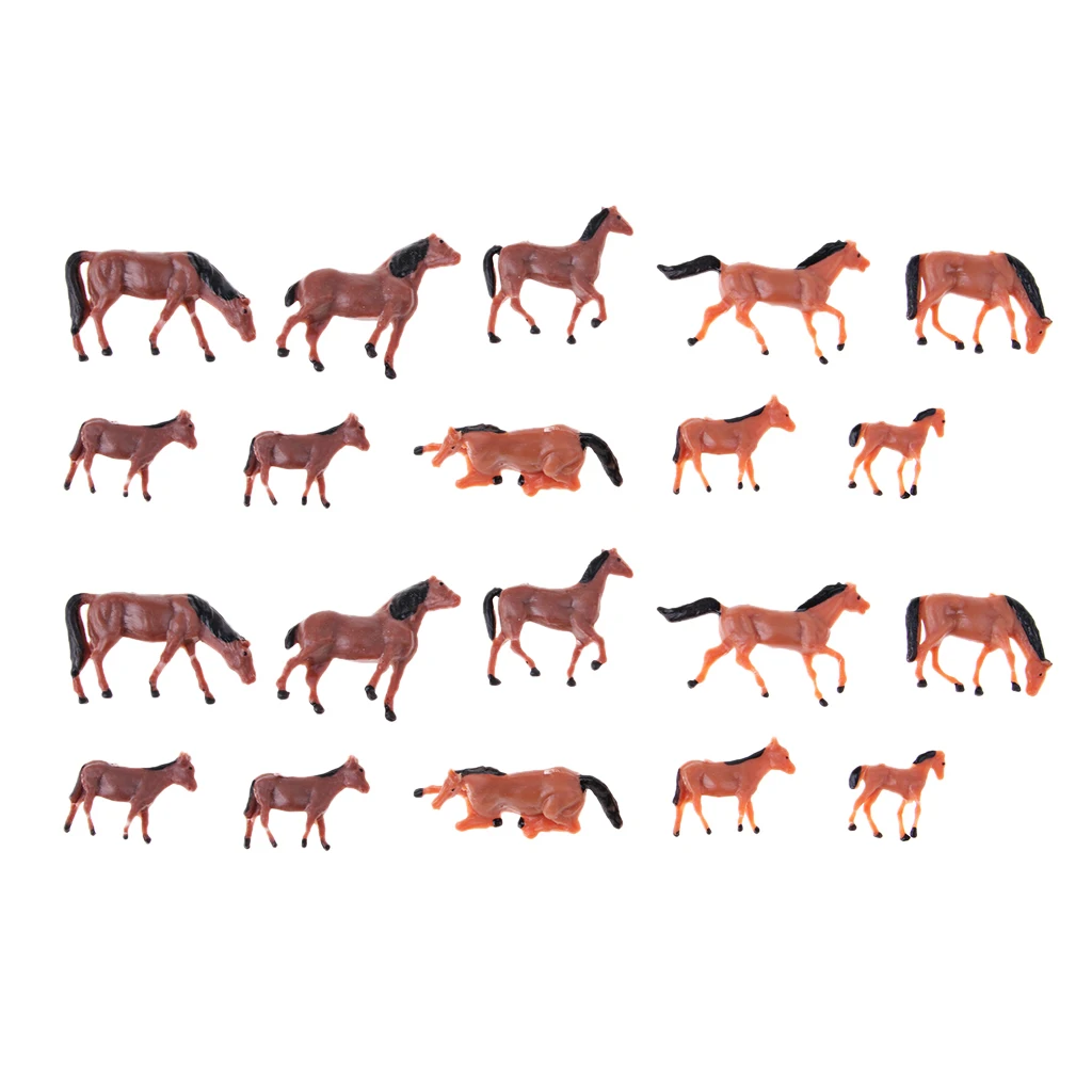 20Pcs 1/87 HO Scale Horses Model Painted Animal Figure for Miniature Models