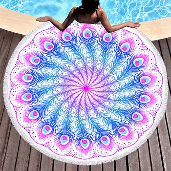 

Round Hippie Mandala Peacock Flower Indian Tapestry Wall Hanging Bohemian Beach Towel Polyester Thin Blanket Yoga Shawl Mat