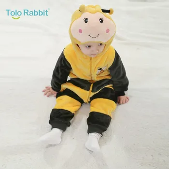 

0-24 Months Animal baby rompers boy girl Bee Cartoon Yellow Jumpsuit Pajamas warm Autumn Winter Children coral fleece cute C996